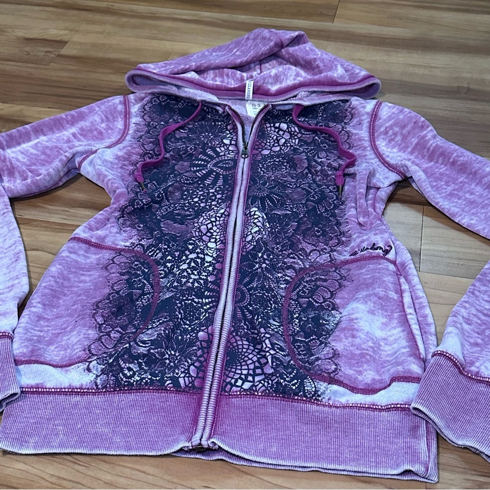 Billabong Vintage Y2K Purple Lace Geometric Burnout Hoodie - Picture 3 of 16